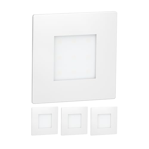 ledscom.de 4 Stück LED Treppenlicht/Wandeinbauleuchte FEX für innen und außen, eckig, 85 x 85mm, warmweiß