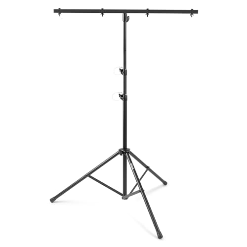 BeamZ LS25T Lichtstativ DJ, T-Bar, höhenverstellbar 1,2-2,75 Meter, Traglast max. 25kg, Stativ Licht mit T-Stange, Lampenstativ, Dreibein Lichtständer für bis zu 4 DJ Licht Effekte - Schwarz