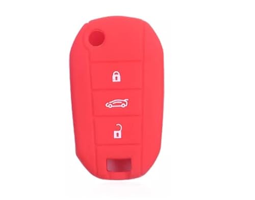 Schlüsselhülle kompatibel mit Citroen C2 C3 C4 Aircross C5 Cactus Peugeot 508 208 308 2008 3008 Silikon Gummi 3 Tasten Schlüsselanhänger Weiche Schutz Fernbedienung Auto (Rot)