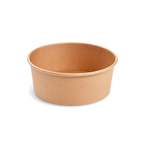 LogiPack GeRo 50 Stück Kraft-Karton Salatschale/Deckel, 750ml Ø150mm x 59mm höhe | ideal zum Transportieren von Salaten und Bowls, Karton-Schale braun rund (Schale)