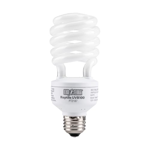 Exo Terra Reptile UVB 100, Tropische Terrarienlampe, Kompakte UVB Lampe fuer tropische und subtropische Reptilien, 13W, Fassung E27, Weiß
