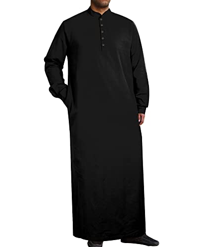 DUOLUVA Thobe Herren Langarm Kaftan Männer Lang Schwarz XL