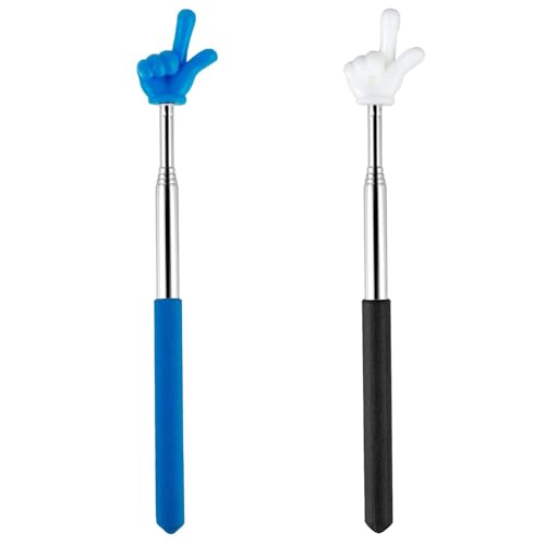 2 Stück Zeigestab Ausziehbar, Teleskop Lehrer Zeiger, Klassenzimmer Finger Zeigestock, Edelstahl Ausziehbarer Zeigestab für Unterricht im Klassenzimmer, Vorlesungen und Lesen-Schwarz&Blau