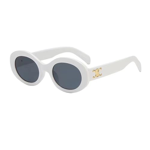 Mode Retro Oval Sonnenbrille für Frauen Männer Mode Sonnenbrille, Weiß