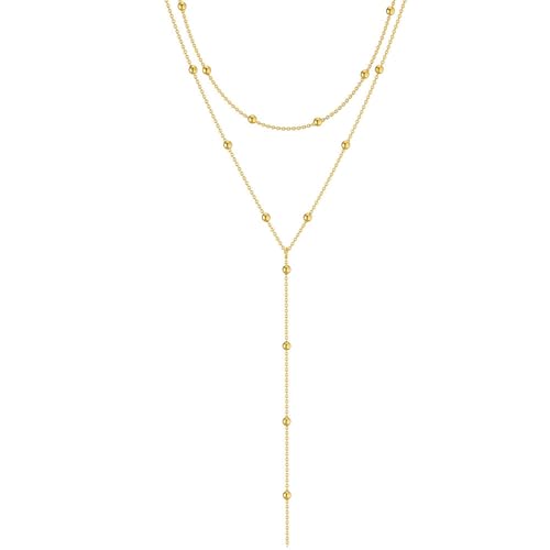 Auiremrti Lange Y-Kette Damen-Mehrreihige Halskette Edelstahl in Gold,Schmuck für Frauen,Elegante Lange Kette für Damen,Ketten Set,Einfacher Goldschmuck