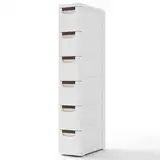 COSTWAY Nischenschrank schmal mit Rollen, Nischenregal 20cm breit, Nischenwagen mit 6 Schubladen, Badrollwagen für Bad, Klassenzimmer, Studio & Salon, Weiß, 42 x 19 x 109 cm