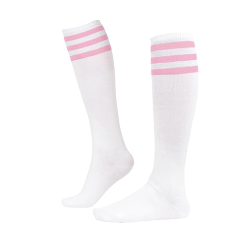 AhhiAboo Oberschenkelstrümpfe Lange Socken Damen Hoch - Gestreifte Strümpfe für Frauen - Kniestrümpfe für Stulpen Yoga und Sport (Rosa)