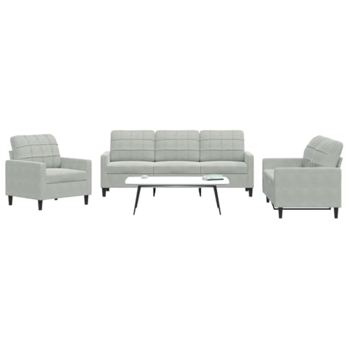 Homgoday 3-TLG. Sofagarnitur mit Kissen Sofa Couch Wohnzimmersofa Loungesofa mit Armlehnen, Designsofa Couchgarnitur Sitzmöbel für Wohnzimmer Büro Hellgrau Samt