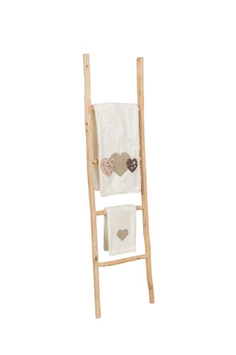Biscottini Dekorative Leiter aus Naturholz - Handtuchhalter, kariert, rustikales Interieur für Bad, Wohnzimmer und Schlafzimmer