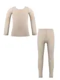 Freebily Kinder Mädchen Thermowäsche Set Thermo Langarmshirt Top Strumpfhose Mit/Ohne Fleece Sport Ballett Tanz Training Unterwäsche Outfits Nude 110-116