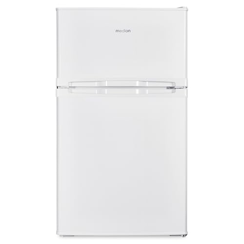MEDION Mini Kühl-Gefrierkombination (85 Liter, 61L Kühlteil, 24L Gefrierteil, freistehend, 40 dB, transparente Gemüseschublade, Türanschlag wechselbar, MD 37689) weiß