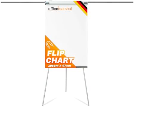 Office Marshal Flipchart Ständer Dreibein Flip Chart Board 68x105cm magnetisch, beschreibbar, höhenverstellbar bis 180cm Flipcharts Whiteboard Staffelei Coyote