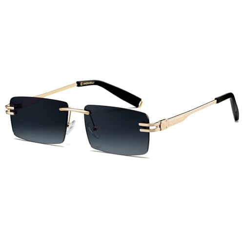 SHEEN KELLY Retro randlose Sonnenbrille für Männer Frauen Rechteck Ultra-Small Frame Sonnenbrille Durchsichtige Brille
