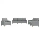 vidaXL Sofagarnitur 3-TLG., Sessel Couch mit Kissen, Sofa Wohnzimmersofa mit Armlehnen, Couchgarnitur Designsofa Sitzmöbel Polstermöbel, Hellgrau Stoff