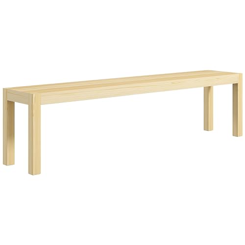 HOMCOM Sitzbank 3-Sitzer Holzbank Küchenbank im Landhaus-Stil, Essbank für Wohnzimmer, Küche, Eingang, Kiefernholz, bis 330 kg belastbar, 175 x 33 x 45 cm, Natur