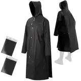 ANYOO 2 Stück Unisex Regenponcho mit Ärmeln, Lang Regenmantel Regenjacke mit Kapuze und Zusätzlichem Platz für den Rucksack zum Wandern, Festival, Radfahren, Camping, Schwarz, Einheitsgröße