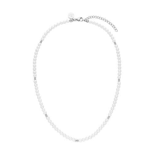 Purelei® Finesse Kette, Damen Halskette aus Edelstahl mit Sea Shell Perlen, Wasserfeste Perlenkette mit kleinen Verzierungen, Lange verstellbar 40-45 cm (Silber)