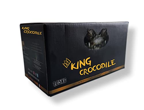 King Crocodile Kokosnuss Kohle mit Langer Brenndauer I 27x27mm Nachhaltige Naturkohle I wenig Asche I geringer Rauchentwicklung I Grillkohle I Kohle Würfel in Premium Qualität (Consumer, 1kg)