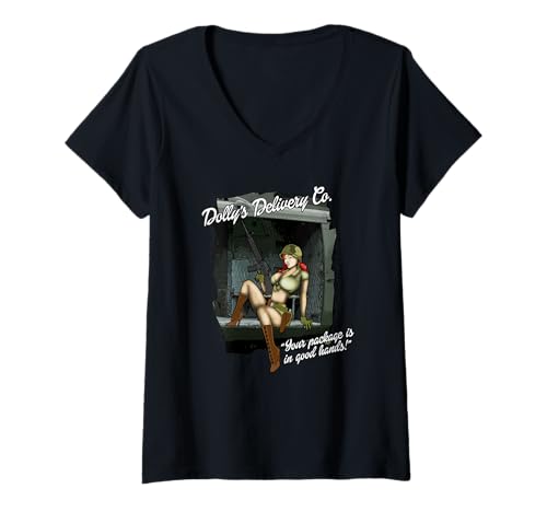 Damen Dollys Lieferfirma T-Shirt mit V-Ausschnitt