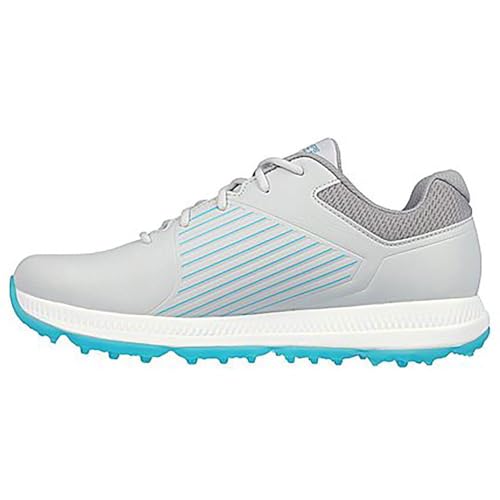 Skechers Women's Go Elite 5 Arch Fit Waterproof Golf Shoe Sneaker, Gray/Turquoise, 11