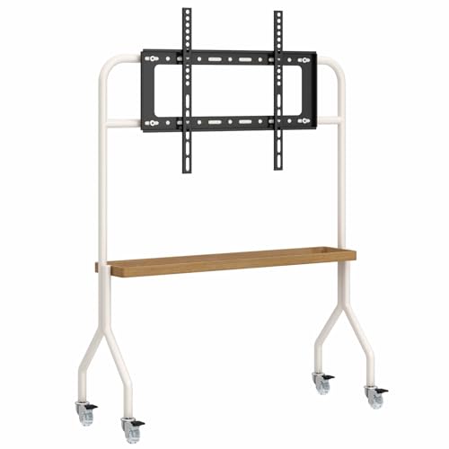 Mobiler TV-Wagen mit Medien-Regal, verstellbarer Rollständer für 81,3 cm bis 165,1 cm (32 bis 65 Zoll) große Fernsehgeräte – universeller hoher TV-Ständer auf Rädern – Beige Finish, 1 Etage für