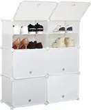 Mondeer Schuhschrank, Schuhregal, Schuhregal, Schuhaufbewahrung, Kunststoff, faltbar, mit 6 Ebenen, modularer Schuh-Organizer für platzsparende Aufbewahrung (weiß)