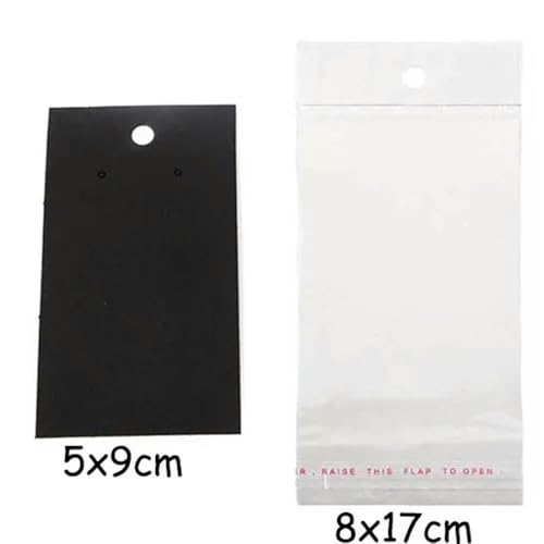 LOUKEKE 50 Stück (5 x 9 cm) Kraftpapierkarte mit selbstklebenden Beuteln, blanke Kartonhalter-Etiketten für Lange Ohrhänger, Schmuck-Displayverpackungen
