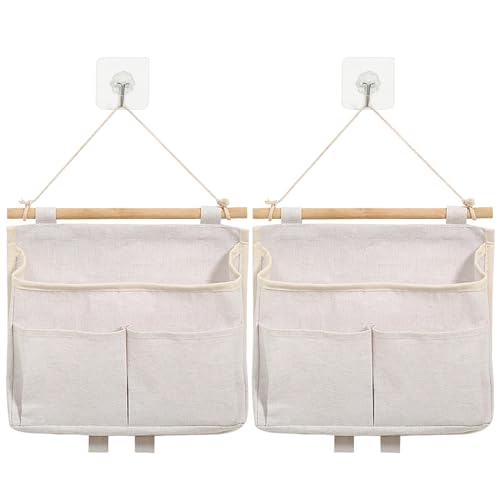 Baxcdyswe 2 Stück Hängeorganizer, High Capacity Faltbares Wandorganizer,Tasche mit Haken für Badezimmer, Aufbewahrung mit 3 Fächer, Hängeaufbewahrung für Zuhause, Büro, Geschäft, Wohnmobil (Beige)