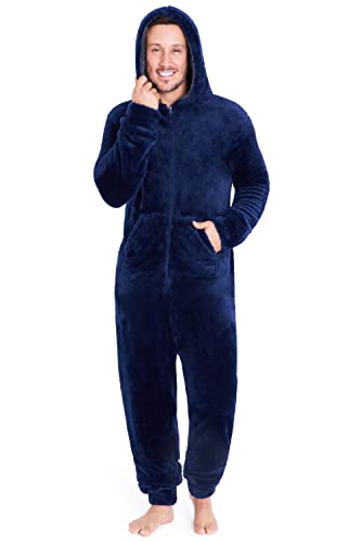 Herren Overall Jumpsuit, One Piece Anzug Fleece Onesie Herren Flauschig Einteiler Schlafanzug Herren und Teenager Jungen M-3XL, Geschenke für Männer (M, Navy)