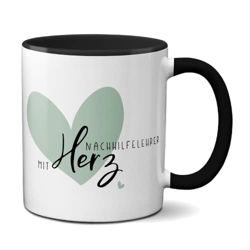 Geschenk Tasse Nachhilfelehrer mit Herz Geschenk Kaffeetasse mit Spruch beste Lehrerin (Keramik Nachhilfelehrer schwarz)