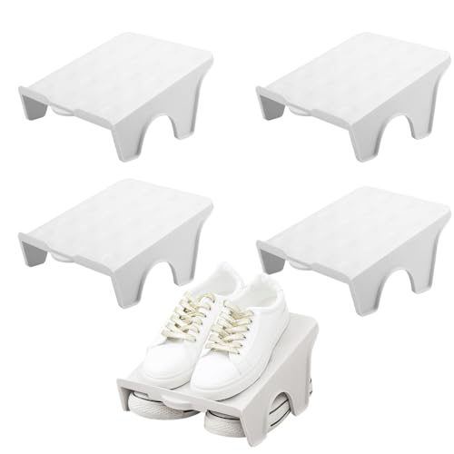 Kayuneed 4 Stück rutschfest Schuhhalter, Schuhschlitz Organizer, Doppelschicht Schuhstapler Set 25 * 22 * 11.5 cm für Eingangsbereich, Flur,Schlafzimmer, stapelbar, Platzsparend, Grau