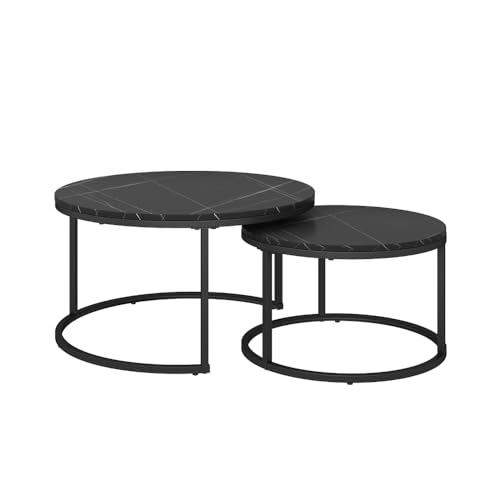 Vicco Couchtisch-Set Montreal, Schwarz/Schwarzer Marmor, 77 x 40 cm 2 Teile