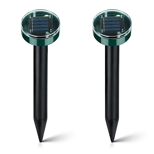 Flintronic 2 Stück Solar Maulwurfabwehr, Wasserdicht Solar Maulwurfbekämpfung, Ultrasonic Solar Maulwurfschreck, Mole Repellent mit IP65, Wühlmausschreck Maulwurf Vertreiber für Den Garten, Runden