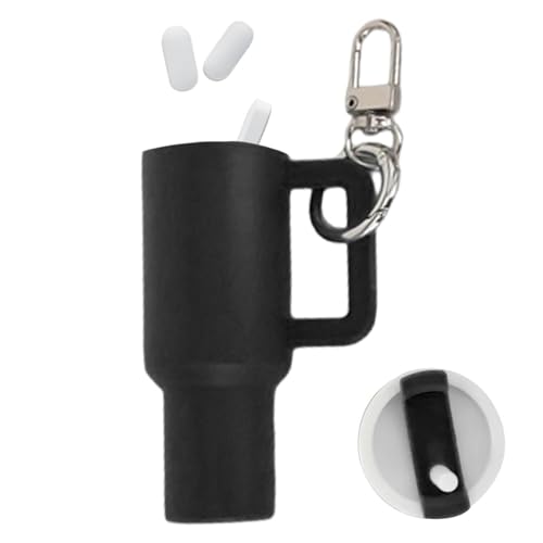 Schlüsselanhänger für Tasse, Miniatur-Wasserflaschenanhänger, Anhänger in Form einer Strohtasse, Anhänger für tragbare Tasche, kleine Flasche mit Deckel und Pa, Schwarz , Se référer au