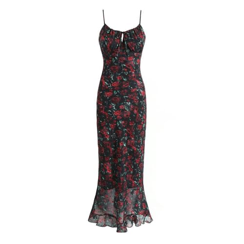 Rose floral Hosenträger Kleid weibliche Frühling und Sommer Neue Temperament Fischschwanz Langen Rock-6408 kurzen Stil-M