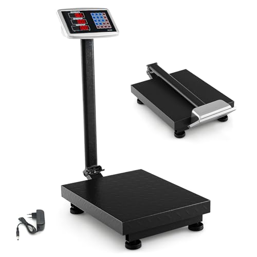 RELAX4LIFE Plattformwaage 300 kg/ 50 g, Paketwaage Klappbar, Industriewaage mit LED Display, Digitale Waage, Bodenwaage, Netz- & Batteriebetrieb, Plattform: 50 x 40 cm, verstellbare Füße (Schwarz)