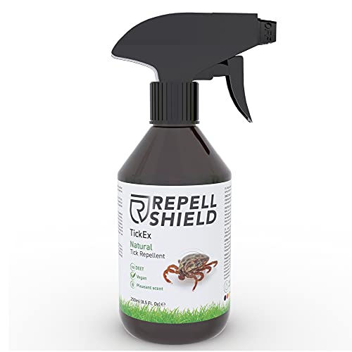 RepellShield® Natürlicher Zeckenschutz - 250ml - Effektives Anti Zecken Spray Keine Flecken & Rückstände, Zeckenspray Anti Zecken Mensch, Mittel gegen Zecken im Garten, Zeckenmittel für Katzen & Hunde