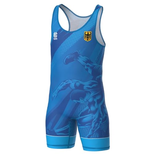 Extreme Hobby Kinder Wrestling Trikot Deutschland, Leotard Singlet Vest Kids Bodysuit Atmungsaktiver Material, Ringer Trikot (Blau, 140)