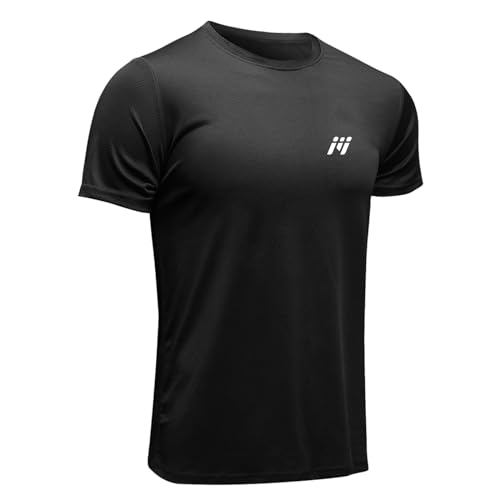 MEETWEE Sportshirt Herren, Laufshirt Kurzarm Mesh Funktionsshirt Atmungsaktiv Kurzarmshirt Sports Shirt Trainingsshirt für Männer, Schwarz, XXL