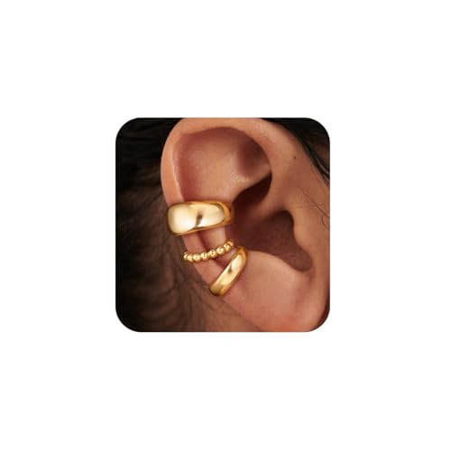 Lilbitty 3-teiliges Earcuff-Set in Gold – Verstellbarer Ohrschmuck ohne Ohrlöcher, Hypoallergen und Nickelfrei, Stilvoller Ohrschmuck für Damen