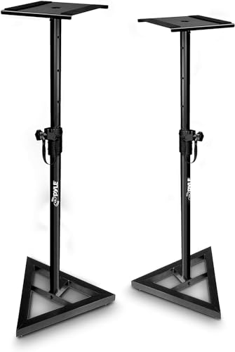 Pyle Lautsprecherständer, Boxenständer Höhenverstellbar 66-132cm, Universelles Boxenstativ, Lautsprecher, speaker stands, Stabile Dreiecksbasis Bodenspikes, Studio Monitor Ständer, Belastbar 40kg,Pair