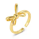 ALEXCRAFT 14K Schleifen Gold Ringe Damen Silber 925 Vergoldet Ringe Geschenk für Frauen Freundin Mama Mädchen