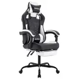 SUKIDA Gaming Stuhl, Ergonomischer Gaming-Stuhl mit Fußstütze, Racing Gaming Chair Kopfstütze Verstellbarer Computerstuhl Höhenverstellbar Lendenwirbelstütze für Homeoffice und Gaming Schwarz
