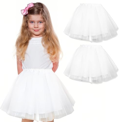 WKRTDY 2er Pack Tutu-Rock, Ballett Tanzröcke, Partyrock für Mädchen, Tutu Kostüm, Tüll-Tutu für Tanzpartys für Mädchen, Tüllrock Tütü Tutu Ballettrock Ballet Petticoat Ballettkleid (Weiß, 3 Lagen)