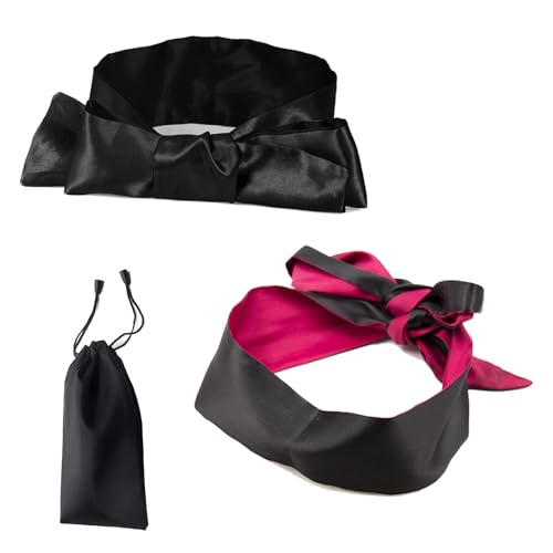 Augenmaske aus Satin,Sex Augenklappe,Augenbinde Sex Spielzeug für Paare,Augenbinde Fetisch Bondage Sex Spielzeug für Paare,Satin Schlafmaske,Satin Augenbinde,Blindfold,Schwarz+Rosa Schwarz,2stück