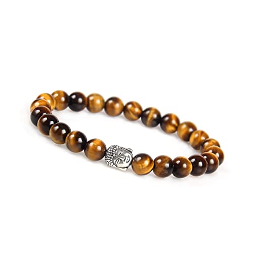 GD GOOD.designs Buddha Armband für Damen und Herren I Perlenarmband mit echten 8mm Tigerauge Perlen I Braunes Kugelarmband