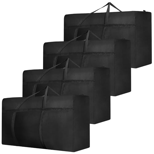 Dntorx 4 Stück 120L Große Aufbewahrungstasche, 600D Oxford Heavy-Duty Umzugstaschen mit Reißverschlüssen Handgriff, wasserdichte Umzugskartons Groß Reisetasche für Bettdecken Kleidung Bettwäsche