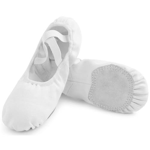 Uniuni Elastische Ballettschläppchen Damen Ballettschuhe Mädchen Geteilte Ledersohle Schläppchen Kinder Leichte Gymnastikschuhe Ballett Tanzschuhe Ballerina Tanzschläppchen Weich Faltbar Weiß 39