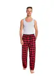 JTPW Herren 100% Baumwolle Flanell Bequeme Pyjama/Lounge Bottoms mit Taschen，Black Red Plaid,L