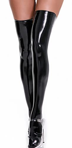FEOYA Damen Kurze Overall Sexy Party Halterlose Overknee Strümpfe Clubwear Partykleider Kunstleder Wetlook Kniestrümpfe Bodysuit Leder Latex Kleider Handschuhe Latex Lange Handschuhe